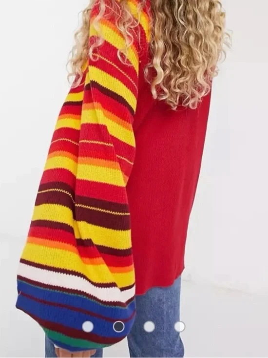 FREE PEOPLE WE THE FREE Top Siz XS Red Rainbow Dreams Pullover Oversized Thermal - Picture 2 of 9